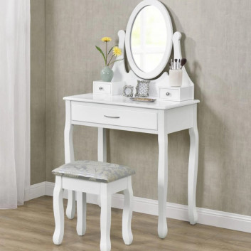 Toaletka biała Lena lustro 3 szuflady + taboret
