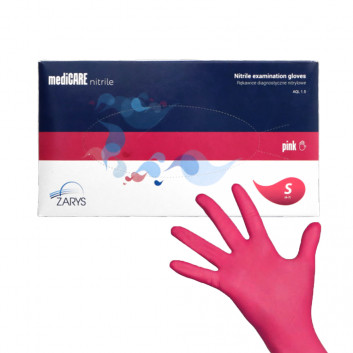 Rękawiczki jednorazowe nitrylowe diagnostyczne i ochronne Medicare nitrile Pink rozmiar S malinowe 100 szt