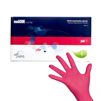 Rękawiczki jednorazowe nitrylowe diagnostyczne i ochronne Medicare nitrile Pink rozmiar L malinowe 100 szt