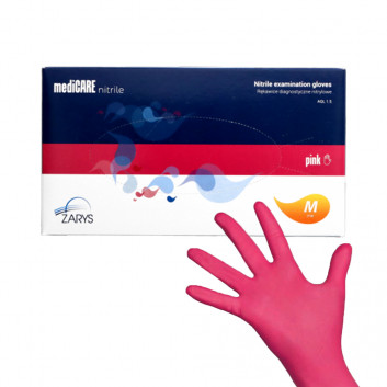 Rękawiczki jednorazowe nitrylowe diagnostyczne i ochronne Medicare nitrile Pink rozmiar M malinowe 100 szt
