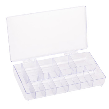 Pudełko box na tipsy lub ozdoby duże 11 komór clear