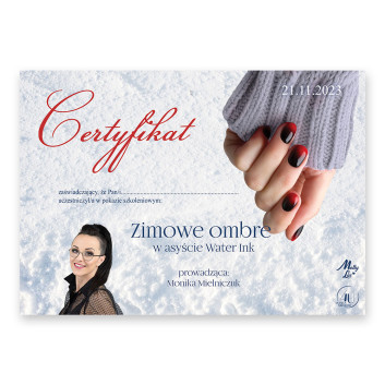 Certyfikat ze szkolenia online Zimowe ombre w asyście Water Ink by Monika Mielniczuk wersja PDF