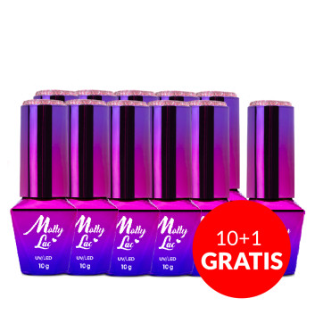10+1gratis Lakier hybrydowy Molly Nails Luxury Glam Pink Reflections 8g Nr 540