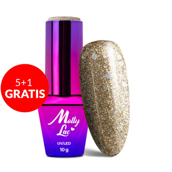 5+1gratis Lakier Hybrydowy MollyLac Queens Of Life Perfect Gold 10g Nr 32