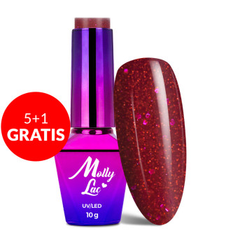 5+1gratis Lakier hybrydowy MollyLac Bling it on! Red me now 10g Nr 506