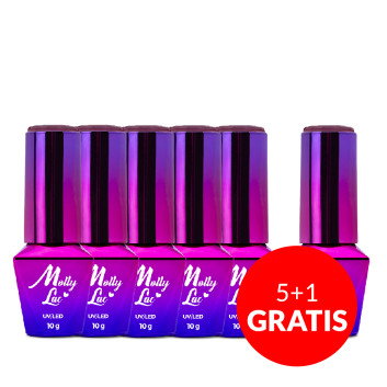 5+1gratis Lakier hybrydowy MollyLac Hearts & Kisses Red Wine 10g Nr 190