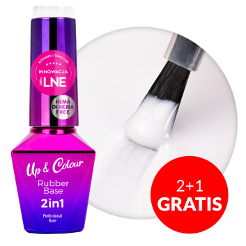 2+1gratis Baza kauczukowa Rubber Base 2w1 Up&Colour MollyLac Alabaster HEMA/Di-HEMA Free 10g nr 1