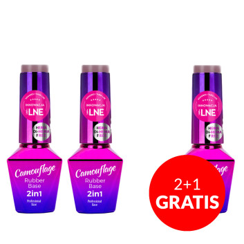 2+1gratis  Baza kauczukowa Rubber Base 2w1 Camouflage MollyLac Boom Blush HEMA/Di-HEMA Free 10g Nr 1