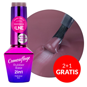 2+1gratis  Baza kauczukowa Rubber Base 2w1 Camouflage MollyLac Boom Blush HEMA/Di-HEMA Free 10g Nr 1