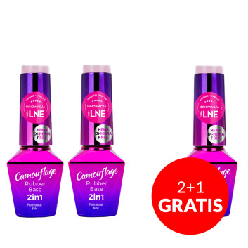 2+1gratis Baza kauczukowa Rubber Base 2w1 Camouflage MollyLac Baby girl HEMA/Di-HEMA Free 10g Nr 10