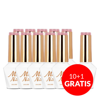 10+1gratis Lakier hybrydowy Molly Nails Glamour Women Powder Pink Dress HEMA/Di-HEMA Free 8g Nr 3