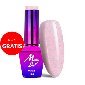 5+1gratis Lakier hybrydowy MollyLac Wedding Yes, I Do Transparent glitter pink 10g Nr 23