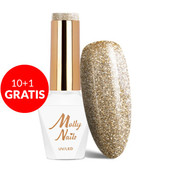 10+1gratis Lakier hybrydowy Molly Nails Queens Of Life Rich Gold HEMA/Di-HEMA Free 8g Nr 38