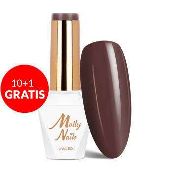 10+1gratis Lakier hybrydowy Molly Nails Choco Dreams Sticky toffee HEMA/Di-HEMA Free 8g Nr 354