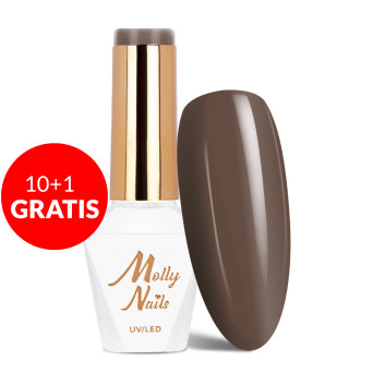 10+1gratis Lakier hybrydowy Molly Nails Choco Dreams Brownie HEMA/Di-HEMA Free 8g Nr 356