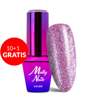 10+1gratis Lakier hybrydowy Molly Nails Luxury Glam Shimmy Violet 8g Nr 543