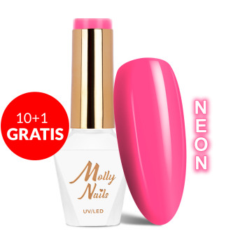 10+1gratis Lakier hybrydowy Molly Nails Neons Candy Pink HEMA/Di-HEMA Free 8g Nr 75