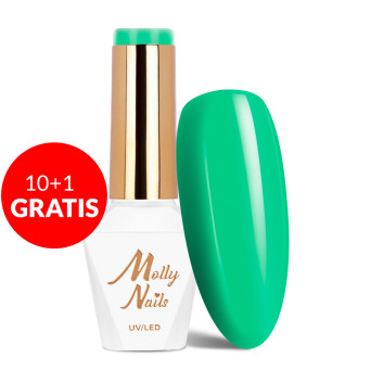 10+1gratis Lakier hybrydowy Molly Nails Green Party Crystal Grass HEMA/Di-HEMA Free 8g Nr 84