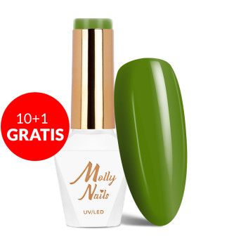 10+1gratis Lakier hybrydowy Molly Nails Green Party Green Olive HEMA/Di-HEMA Free 8g Nr 85