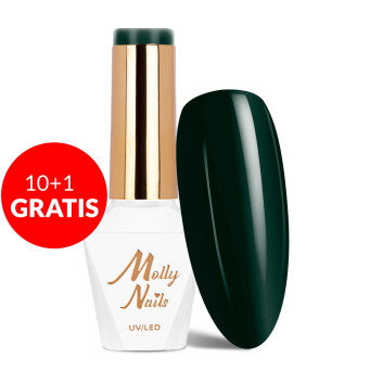 10+1gratis Lakier hybrydowy Molly Nails Green Party Deep Green HEMA/Di-HEMA Free 8g Nr 87