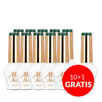 10+1gratis Lakier hybrydowy Molly Nails Green Party Dark Green HEMA/Di-HEMA Free 8g Nr 88