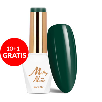 10+1gratis Lakier hybrydowy Molly Nails Green Party Dark Green HEMA/Di-HEMA Free 8g Nr 88