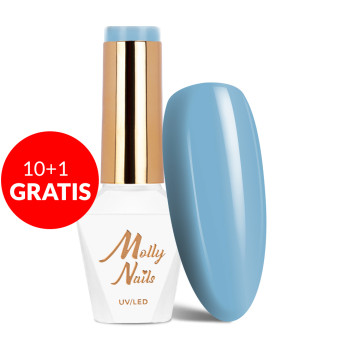 10+1gratis Lakier hybrydowy Molly Nails Blue Sky Baby Blue HEMA/Di-HEMA Free 8g Nr 110