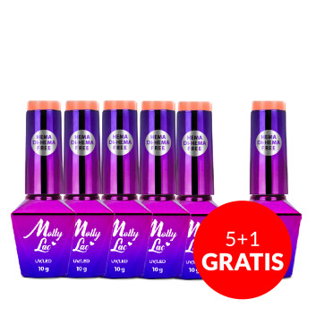 5+1gratis Lakier hybrydowy MollyLac Power Flower Orange velvet HEMA/Di-HEMA Free 10g Nr 721