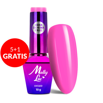 5+1gratis Lakier hybrydowy MollyLac Power Flower fuchsia HEMA/Di-HEMA Free 10g Nr 724