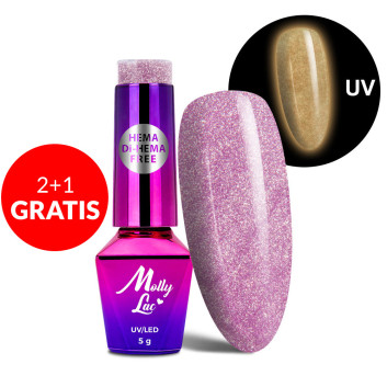 2+1gratis Lakier hybrydowy świecący w ciemności MollyLac Night Glowing One Caress HEMA/Di-HEMA Free 5g Nr 674