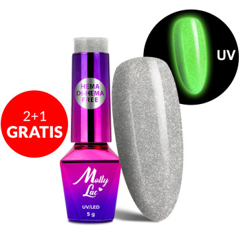 2+1gratis Lakier hybrydowy świecący w ciemności MollyLac Night Glowing Freestate HEMA/Di-HEMA Free 5g Nr 676