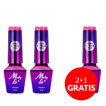 2+1gratis Lakier hybrydowy MollyLac Flashing Lights Neon Hippie Bling HEMA/Di-HEMA Free 5g Nr 644