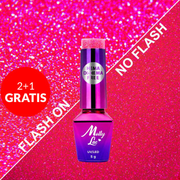 2+1gratis Lakier hybrydowy MollyLac Flashing Lights Neon Hippie Bling HEMA/Di-HEMA Free 5g Nr 644