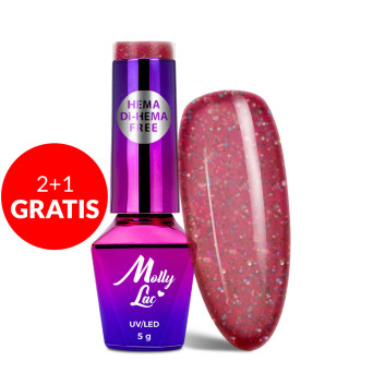 2+1gratis Lakier hybrydowy brokatowy MollyLac Spotlight Fan your Flames HEMA/Di-HEMA Free 5g Nr 632