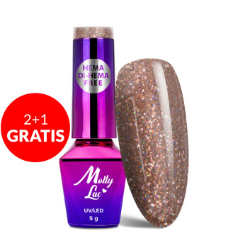 2+1gratis Lakier hybrydowy brokatowy MollyLac Spotlight Posh HEMA/Di-HEMA Free 5g Nr 638