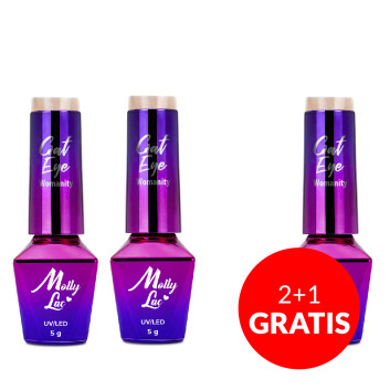 2+1gratis Lakier hybrydowy MollyLac Cat Eye Womanity Wood 5g Nr 445