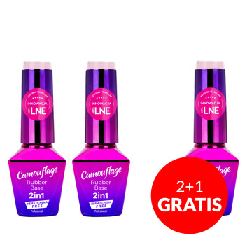 2+1gratis Baza kauczukowa Rubber Base 2w1 Camouflage MollyLac Cool Nude HEMA/Di-HEMA Free 10g Nr 8