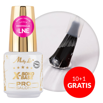 10+1gratis Baza wcierka baza zwiększająca przyczepność manicure pedicure X-Bond Base Pro Salon MollyLac HEMA/Di-HEMA Free 15gram