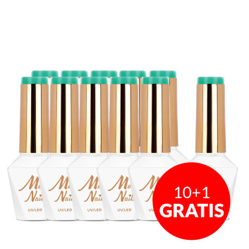 10+1gratis Lakier hybrydowy Molly Nails Green Party Green Ocean HEMA/Di-HEMA Free 8g Nr 86