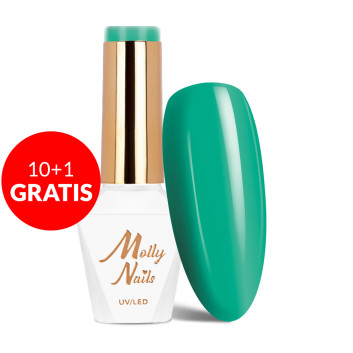 10+1gratis Lakier hybrydowy Molly Nails Green Party Green Ocean HEMA/Di-HEMA Free 8g Nr 86