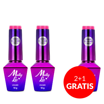 2+1gratis Lakier hybrydowy MollyLac Power Flower Pink tulip HEMA/Di-HEMA Free 10g Nr 723