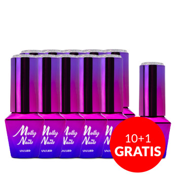 10+1gratis Lakier hybrydowy Molly Nails Luxury Glam Holographic 8g Nr 545