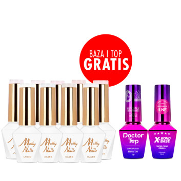 Zestaw 9 kolorów French Manicure Molly Nails HEMA/Di-HEMA Free + baza i top GRATIS (X-Bond Base, Doctor Top)