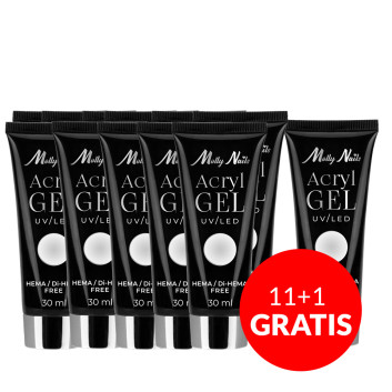 11+1gratis Acrylgel LED/UV Molly Nails akrylożel budujący HEMA/Di-HEMA free Clear 30ml