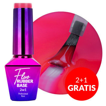 2+1gratis Baza kauczukowa do lakierów hybrydowych neonowa Rubber Base 2w1 Fluo MollyLac Fruity Rooty 10g Nr 1