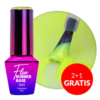 2+1gratis Baza kauczukowa do lakierów hybrydowych neonowa Rubber Base 2w1 Fluo MollyLac Cool Swirl 10g Nr 2