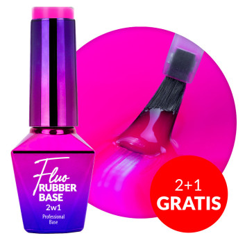 2+1gratis Baza kauczukowa z kolorem 2w1 neonowa do manicure i pedicure Fluo Rubber Base 2in1 MollyLac Exotica 10g Nr 6