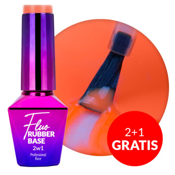 2+1gratis Baza kauczukowa z kolorem 2w1 neonowa do manicure i pedicure Fluo Rubber Base 2in1 MollyLac Mambo Mix 10g Nr 7