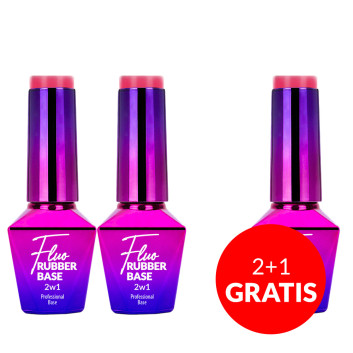 2+1gratis Baza kauczukowa do lakierów hybrydowych neonowa Rubber Base 2w1 Fluo MollyLac Fruity Rooty 10g Nr 1