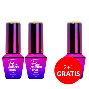 2+1gratis Baza kauczukowa z kolorem 2w1 neonowa do manicure i pedicure Fluo Rubber Base 2in1 MollyLac Cool Swirl 10g Nr 2